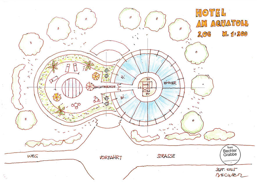 Der Entwurf zeigt das geplante Wellnesshotel am neuen Aquatoll in Neckarsulm.