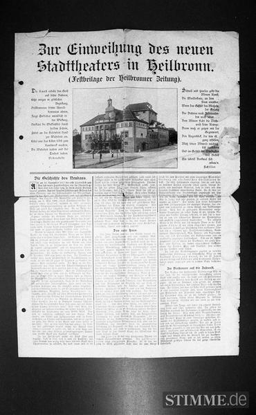 Das Titelblatt der Heilbronner Zeitung zur Einweihung des neuen Stadttheaters in Heilbronn am 30. September 1913.