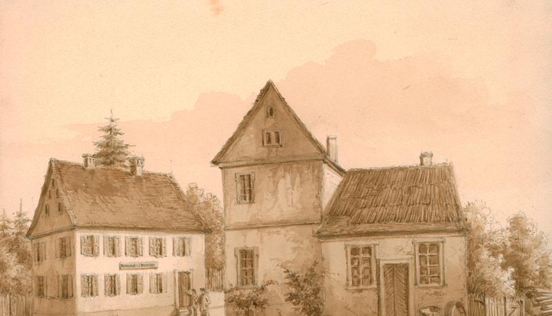 Das Aquarell von Philibert von Graimberg entstand 1876 und zeigt das Gasthaus Hitzfelder in der heutigen Neckarsulmer Rathausstraße.
Foto: Stadtarchiv Neckarsulm Das Aquarell von Philibert von Graimberg entstand 1876 und zeigt das Gasthaus Hitzfelder in der heutigen Neckarsulmer Rathausstraße.
Foto: Stadtarchiv Neckarsulm