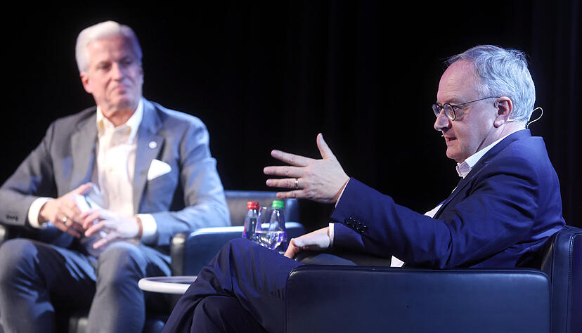 SPD-Spitzenkandidat Andreas Stoch im Stimme-Wahlcheck mit Chefredakteur  Uwe-Ralf Heer (l.).