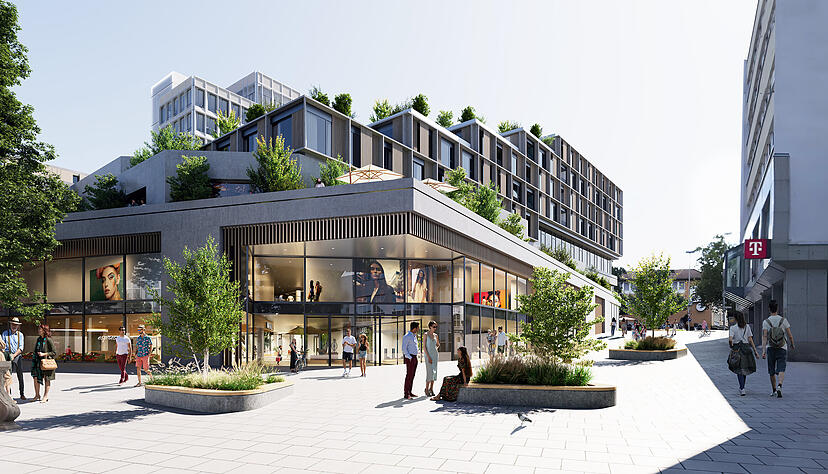 Wohnungen, Büros, Markthalle, Fitness, Restaurant, Grünflächen und ein Hotel.