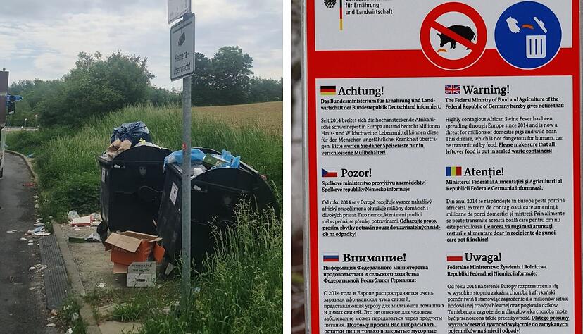 An der Autobahnauffahrt zur A81 in M&ouml;ckm&uuml;hl in Richtung Heilbronn stapelt sich der M&uuml;ll.
