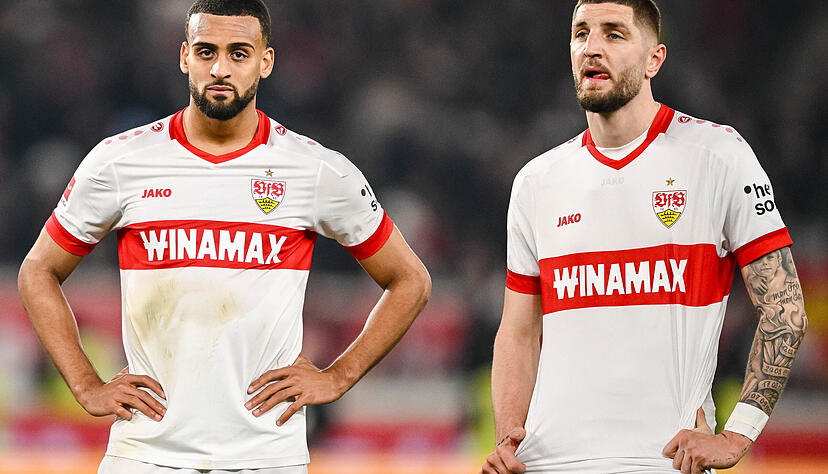 Lange geführt, lange Gesichter: Josha Vagnoman (links), Jeff Chabot und der VfB Stuttgart haben eine spektakuläre Heimniederlage kassiert. Lange geführt, lange Gesichter: Josha Vagnoman (links), Jeff Chabot und der VfB Stuttgart haben eine spektakuläre Heimniederlage kassiert.