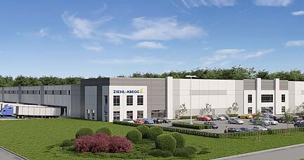 In Winston-Salem im US-Bundesstaat North Carolina wird dieses neue Produktions- und Vertriebsgebäude von Ziehl-Abegg entstehen.
Visualisierung: Ziehl-Abegg