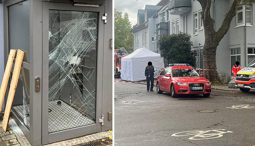 In einem Aufzug (Foto links) ist es am Freitagmorgen zu einem tödlichen Zwischenfall gekommen. Die Polizei sperrte den Unglücksort großräumig ab. In einem Aufzug (Foto links) ist es am Freitagmorgen zu einem tödlichen Zwischenfall gekommen. Die Polizei sperrte den Unglücksort großräumig ab.