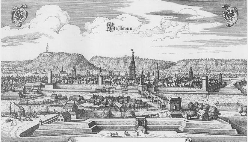 Heilbronn im Jahr 1643 als Kupferstich von Matthaeus Merian. Heilbronn im Jahr 1643 als Kupferstich von Matthaeus Merian.