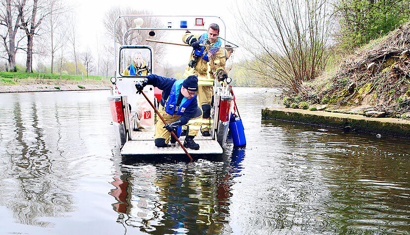 Helfer holen nach dem Auslaufen einer Chemikalie in Ilsfeld tagelang tote Fische aus Gruppenbach, Schozach und Neckar.
Foto: Archiv/Seidel Helfer holen nach dem Auslaufen einer Chemikalie in Ilsfeld tagelang tote Fische aus Gruppenbach, Schozach und Neckar.
Foto: Archiv/Seidel
