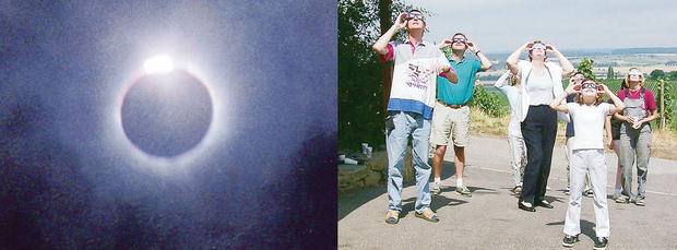 Zusammengestellt von Archiv und Dokumentation der Heilbronner Stimme
11. August 1999. Totale Sonnenfinsternis: Auf dem Goldberg in Öhringen erleben tausende Zuschauer das Jahrhundertereignis. Für 137 Sekunden verschwindet die Sonne hinter dem Mond. Zusammengestellt von Archiv und Dokumentation der Heilbronner Stimme
11. August 1999. Totale Sonnenfinsternis: Auf dem Goldberg in Öhringen erleben tausende Zuschauer das Jahrhundertereignis. Für 137 Sekunden verschwindet die Sonne hinter dem Mond.