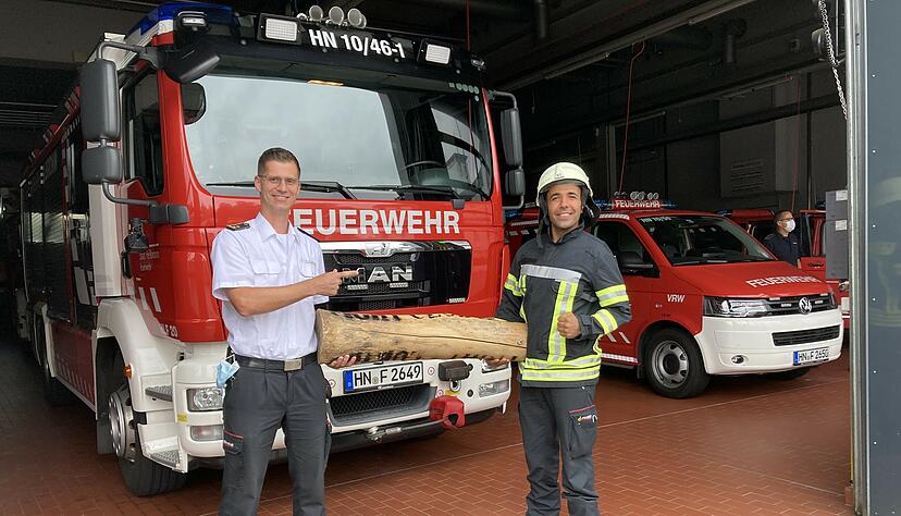 Frank Zimmermann (links) und Mehmet Topyürek von der Feuerwehr.
Foto: Kinkopf Frank Zimmermann (links) und Mehmet Topyürek von der Feuerwehr.
Foto: Kinkopf