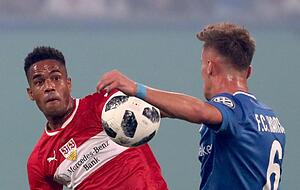 Der Rostocker Mirnes Pepic (r) und VfB-Profi Daniel Didavi im Zweikampf.