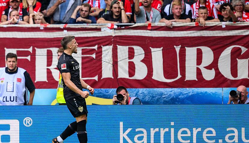 Da sah es noch gut aus: Ermedin Demirovic vom VfB Stuttgart jubelt nach seinem Tor zum 1:0 für die Schwaben. Es war ein Zaubertor mit der Hacke.