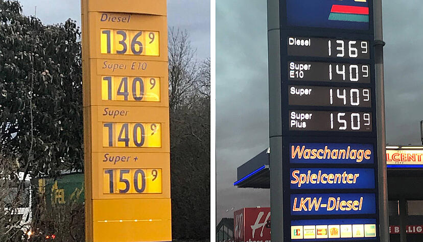 Die beiden Tankstellen liegen sich direkt gegen&uuml;ber. An beiden ist E10 genauso teuer wie normales Superbenzin. Fotos: Heiko Fritze