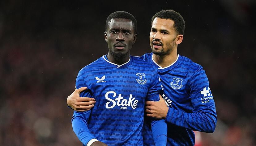 Nach dem Handgemenge und dem Platzverweis muss Everton-Profi Idrissa Gueye (li) vom Feld.