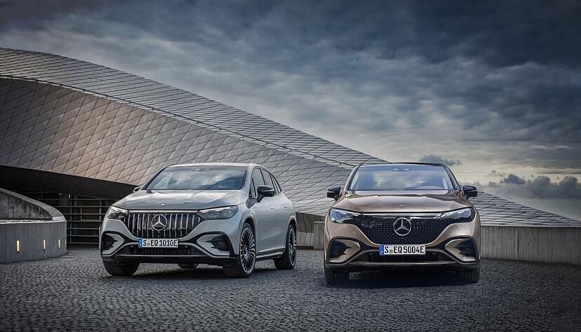 Neues Mercedes-Modell f&uuml;r 2023: Der EQE f&auml;hrt dann auch in Gestalt eines SUV vor - links die AMG-Variante.