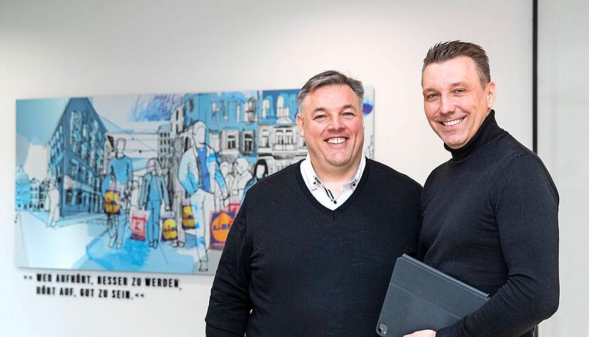 Ideen und 400 Projekte: Rolf Schumann (links) und Christian Müller leiten die digitalen Einheiten der Schwarz-Gruppe.
Foto: Veigel Ideen und 400 Projekte: Rolf Schumann (links) und Christian Müller leiten die digitalen Einheiten der Schwarz-Gruppe.
Foto: Veigel