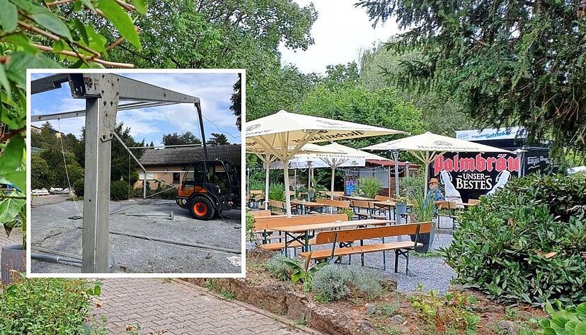 Im Biergarten der Klostergartenlaube entsteht ein Festzelt für das Oktoberfest. Im Biergarten der Klostergartenlaube entsteht ein Festzelt für das Oktoberfest.