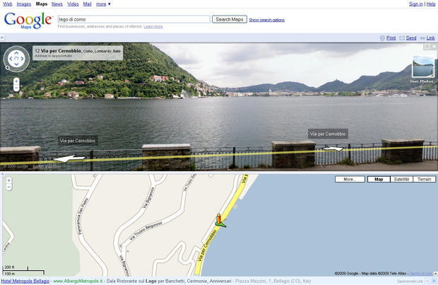 Die italienischen Städte Rom, Mailand, Florenz, sowie Straßen rund um den Comer See (Foto), mit vielen kleinen Dörfern und Städten, sind bereits erfasst und im Internet verfügbar.