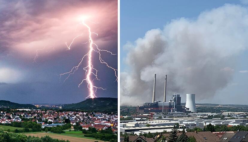 Teils kräftige Gewitter zogen im Juli über die Region (links).  Die Feuerwehr rückte Anfang Juli zu einem brennenden Feld in Heilbronn aus.