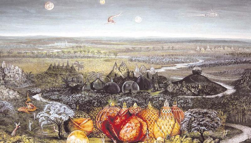 Fantastisch-vision&auml;re Arbeiten von Wolfgang Maria Ohlh&auml;user wie "Reise ins Land der Tr&auml;ume" von 1979 sind im Wasserschloss ausgestellt.
Foto: Martina Kitzing-Bretz