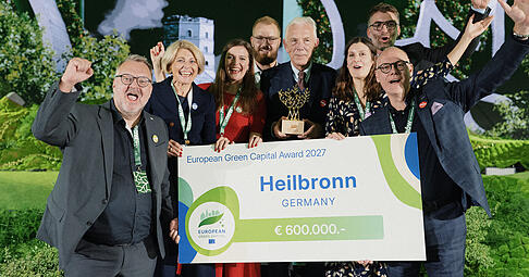 Jubel bei der Heilbronner Delegation am Donnerstagabend in Vilnius: Im zweiten Anlauf wurde die Stadt European Green Capital.