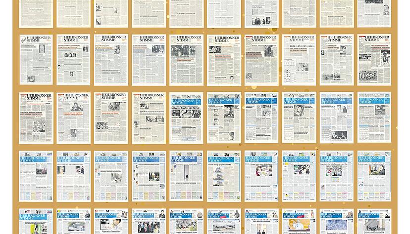 Die Heilbronner Stimme zeigt  zu ihrem Jubil&auml;um 80 pr&auml;gende Titelseiten.