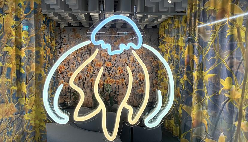 Orchidee und Qualle als zentraler Fokus: Gretta Louw zeigt eine Installation im Besucherzentrum des Innovationsparks K&uuml;nstliche Intelligenz (Ipai).