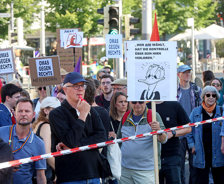 Rund 500 Menschen demonstrierten in Heilbronn gegen die AfD.