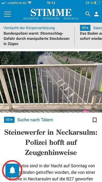 8. Danach erscheint unten links eine Glocke. Diese bitte anwählen.