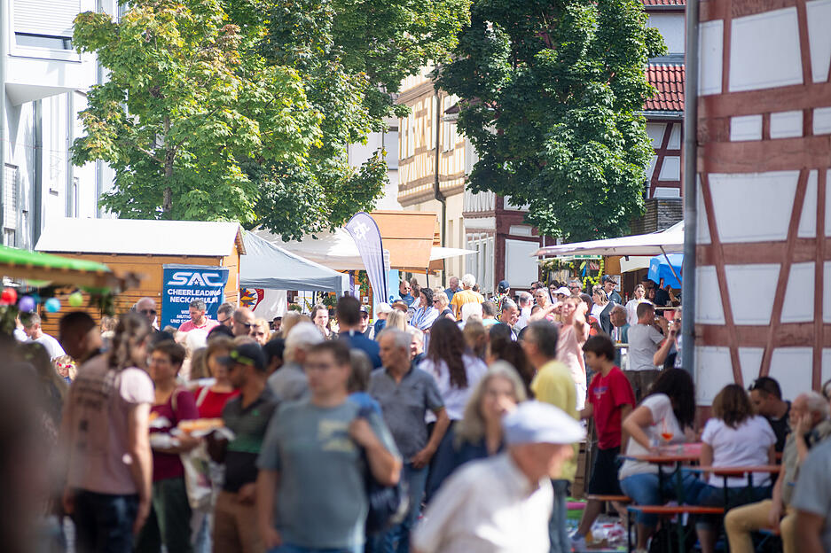 Das Ganzhornfest lockt jedes Jahr zahlreiche Besucher aus der Region nach Neckarsulm. Auch am Sonntag sind die Straßen voller Menschen.