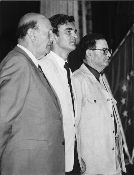 1983 - Vier Stadtchefs beim Festakt
von links: Giovanni Battista Ansaldi (Bordighera), 
Erhard Klotz (Neckarsulm) und Jaques Goulesque (Carmaux).