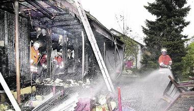 Die Ilsfelder Feuerwehr war am Samstag mit 30 Mann im Einsatz. Als die Floriansj&uuml;nger eintrafen, stand das Haus in vollen Flammen. Das Geb&auml;ude in der Lessingstra&szlig;e brannte v&ouml;llig aus. (Foto: Dittmar Dirks)