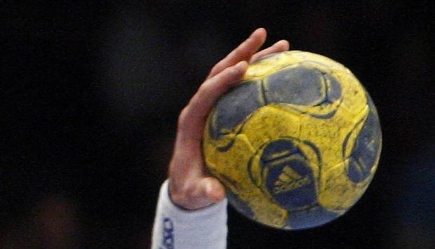 Ein Handball-Spieler hält wirft auf das Tor.