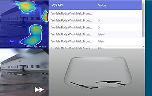 So sieht die Anwendung auf digital.auto aus: Das Kamerabild (unten links) wird &uuml;ber eine KI ausgewertet und kann den Scheibenwischer steuern. Die Programmierung (oben rechts) kann dann auf das Fahrzeug &uuml;bertragen werden.