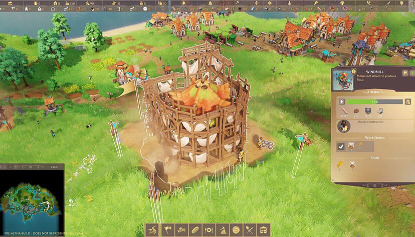 Ohne geht's nicht: Diese Windm&uuml;hle in &laquo;Pioneers of Pagonia&raquo; ist zum Gl&uuml;ck fast fertig gebaut.