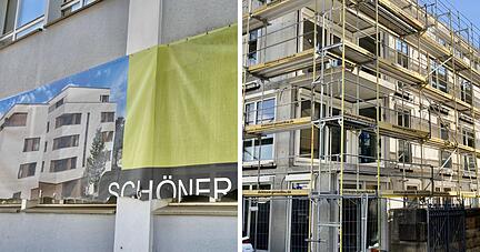 Ganz sch&ouml;n angegriffen ist nicht nur das Banner: An der Wollhausstra&szlig;e in Heilbronn sollten Seniorenwohnungen entstehen. Vorerst wird nicht weitergebaut.