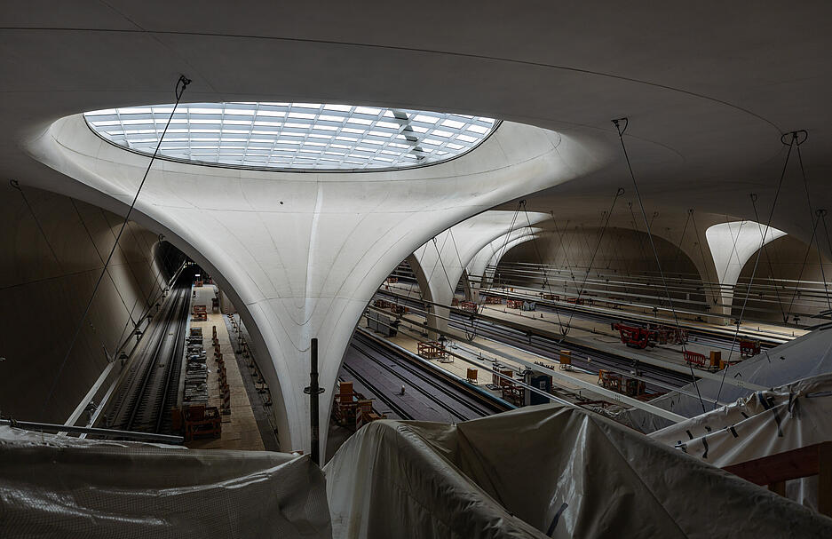 Blick in die Bahnhofshalle des zuk&uuml;nftigen Stuttgarter Hauptbahnhofs.