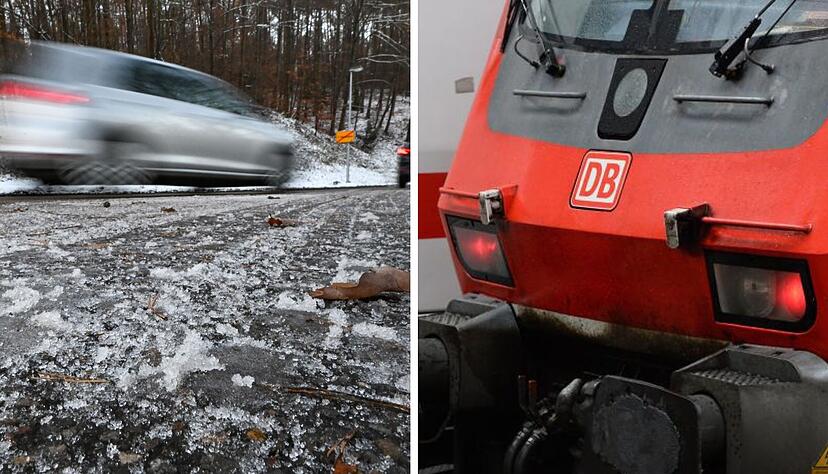 Der DWD warnt am Freitagmorgen vor glatten Straßen. Unterdessen verursacht der Warnstreik bei der Bahn erhebliche Behinderungen im Regional- und Fernverkehr. Der DWD warnt am Freitagmorgen vor glatten Straßen. Unterdessen verursacht der Warnstreik bei der Bahn erhebliche Behinderungen im Regional- und Fernverkehr.