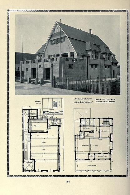 Die Heilbronner Architekten Emil Beutinger und Adolf Steiner errichteten im Jahr 1909 das Schwabenhaus. Im Bild sind eine Karte der Lage des Grundstücks und der Bauplan des Vereinsheims zu sehen. Die Heilbronner Architekten Emil Beutinger und Adolf Steiner errichteten im Jahr 1909 das Schwabenhaus. Im Bild sind eine Karte der Lage des Grundstücks und der Bauplan des Vereinsheims zu sehen.