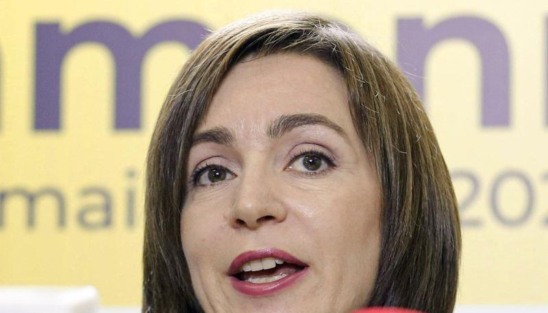 Maia Sandu, ehemalige Ministerpr&auml;sidentin der Republik Moldau, spricht bei einer Pressekonferenz in ihrem Wahlkampfhauptquartier.