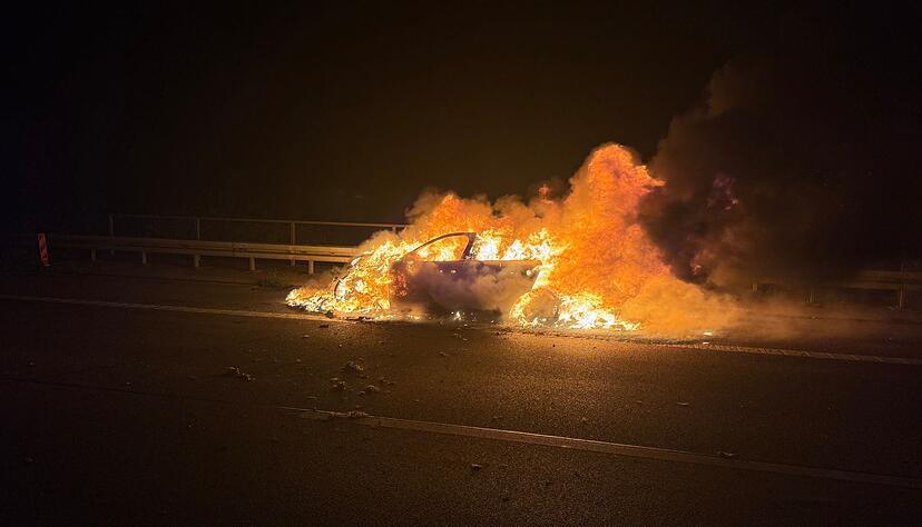 Die Feuerwehr löschte das brennende Auto. Die Feuerwehr löschte das brennende Auto.