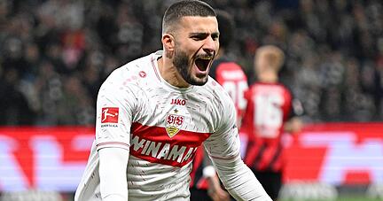 Deniz Undav jubelt nach seinem Tor zum 1:0 für den VfB Stuttgart. Es dauerte nach dem Anpfiff nur 58 Sekunden, dann war der Ball drin.
Foto: dpa