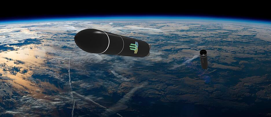 Mit der dreistufigen, 36 Tonnen schweren Tr&auml;gerrakete sollen mehrere Hundert Kilogramm an Kleinsatelliten in eine erdnahe Umlaufbahn gebracht werden. Visualisierung: HyImpulse