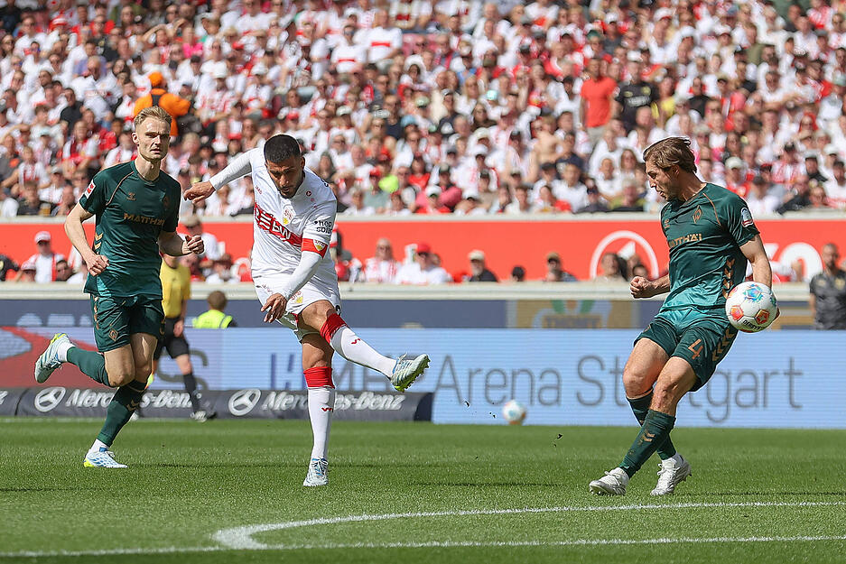 Deniz Undav: Ein Schuss, der ein gutes St&uuml;ck &uuml;ber den Werder-Kasten ging, sonst unauff&auml;llig. Note: 4