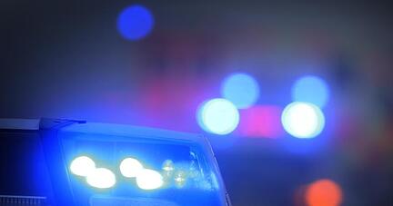 Ein Blaulicht leuchtet auf dem Dach eines Polizeifahrzeugs.