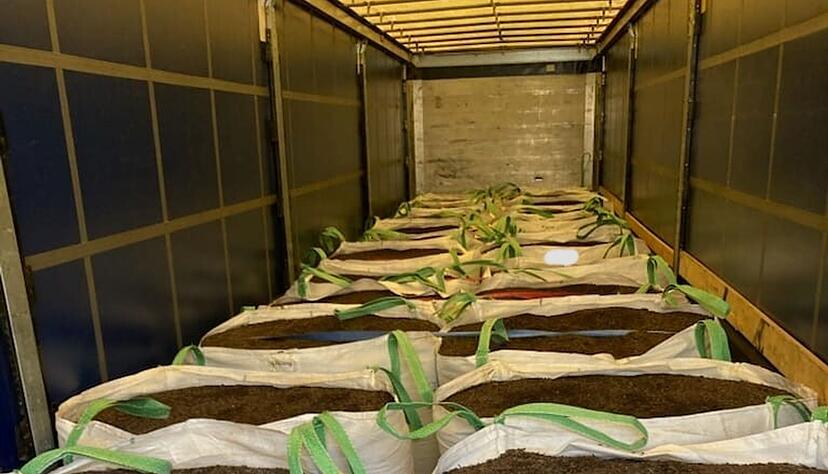 In einem vom französischen Zoll gestoppten Lastzug befand sich auf den ersten Blick nur Blumenerde. (Handout-Foto) In einem vom französischen Zoll gestoppten Lastzug befand sich auf den ersten Blick nur Blumenerde. (Handout-Foto)