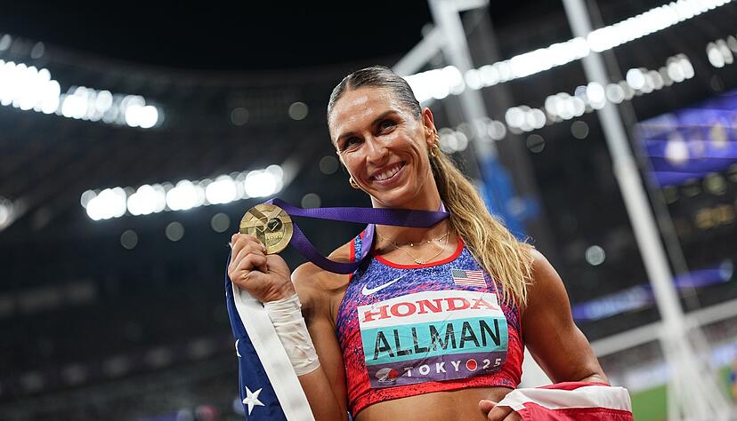 Die Amerikanerin Valarie Allman jubelt über Diskus-Gold. Die Amerikanerin Valarie Allman jubelt über Diskus-Gold.