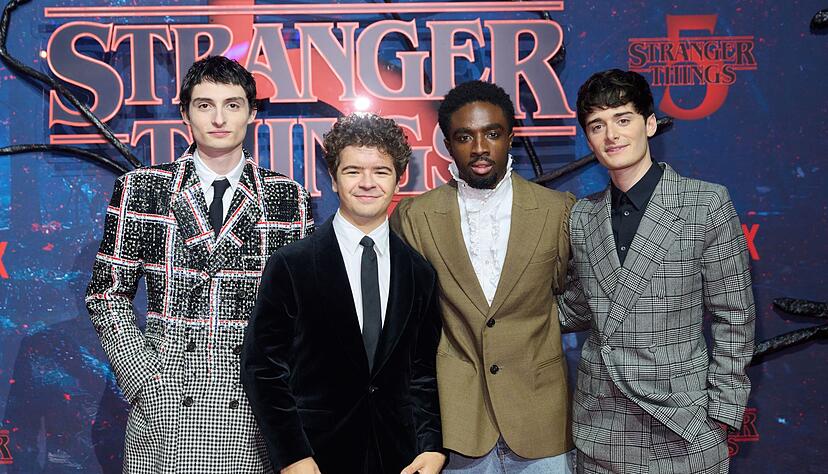 Finn Wolfhard, Gaten Matarazzo, Caleb McLaughlin und Noah Schnapp bei einem Fan-Event in Berlin. (Archivbild) Finn Wolfhard, Gaten Matarazzo, Caleb McLaughlin und Noah Schnapp bei einem Fan-Event in Berlin. (Archivbild)