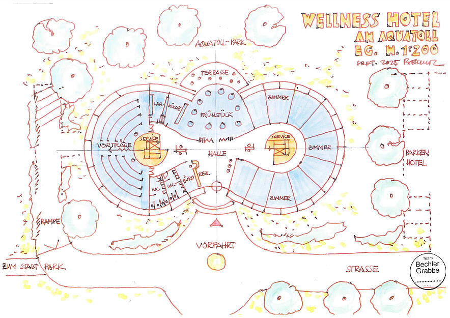 Die Pl&auml;ne zeigen das geplante Wellness-Hotel am Aquatoll in Neckarsulm.