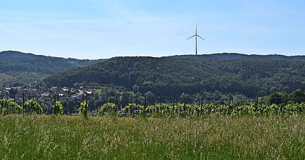 Am nordwestlichen Bergrücken des Lindelbergs soll die Anlage "Kreuzle" entstehen. Es könnte die bis dahin höchste Anlage werden.
Visualisierung: Bürgerwindpark Hohenlohe