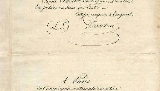 Abschrift der Urkunde, die Schiller die französische Ehrenbürgerschaft verlieh, unterschrieben von Danton. Abschrift der Urkunde, die Schiller die französische Ehrenbürgerschaft verlieh, unterschrieben von Danton.